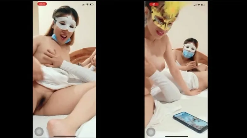 Hai em livestream chịch tập thể